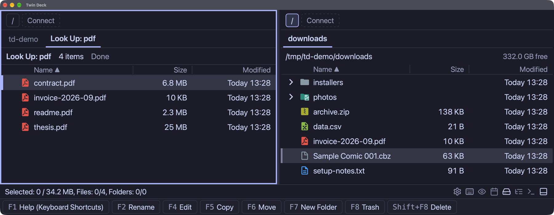Twin Deck displaying search results in a separate tab