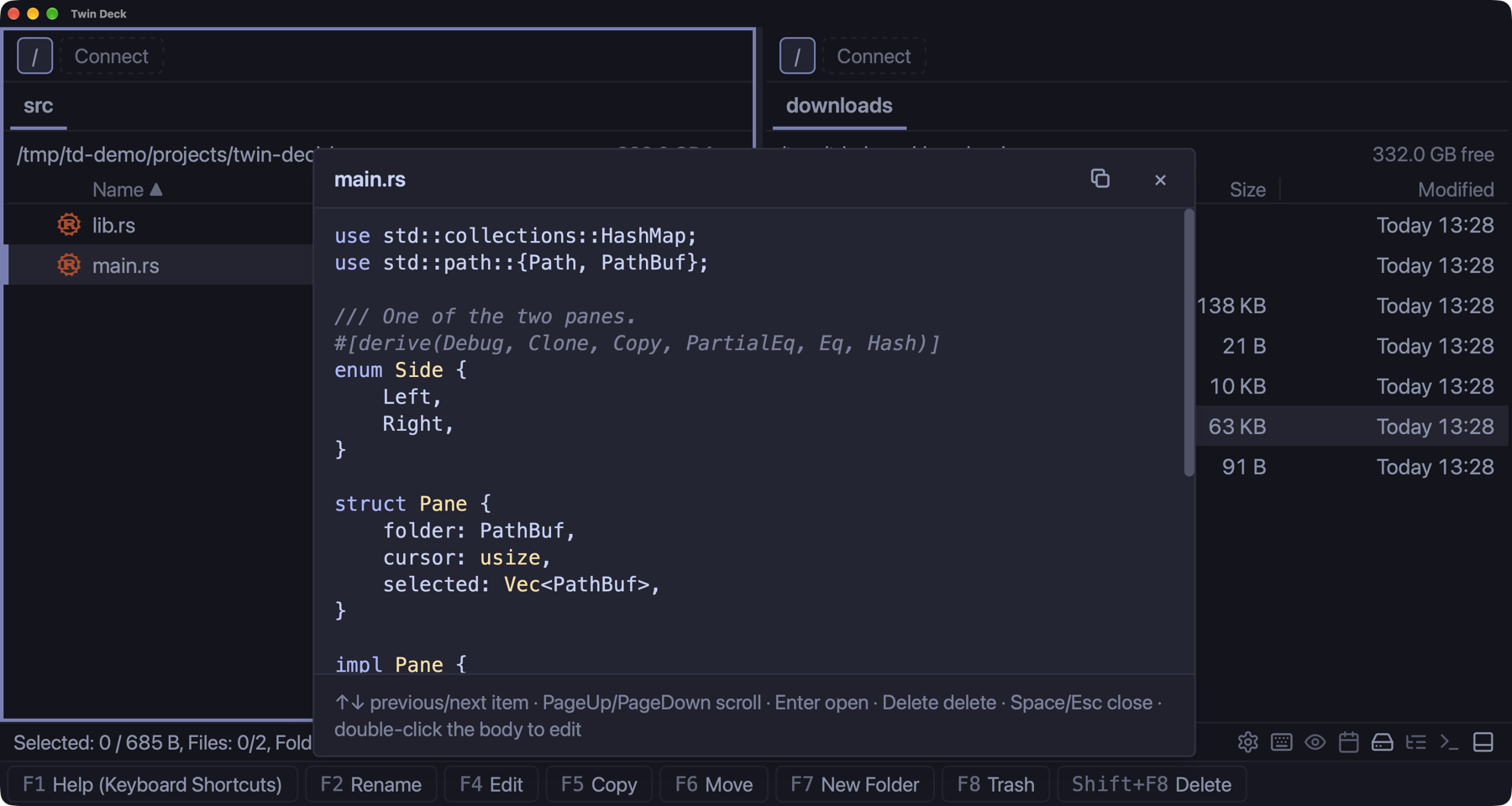 Source code preview with syntax highlighting